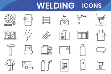 Welding icon set. It included wire, gas welding, welder, mechanical, technical, and more icons. Editable Vector Stroke