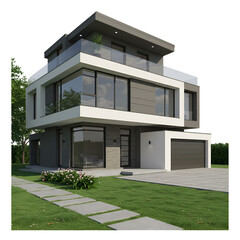 3D Illustration of Modern Two Story House Exterior