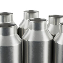 3D Illustration of Shiny Aluminum Canisters on a Black Background