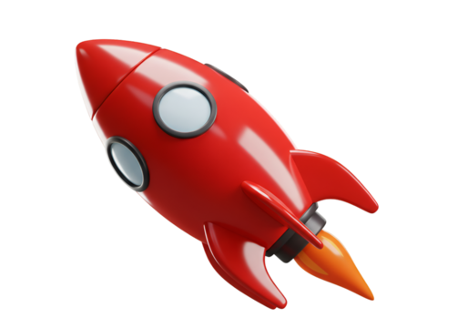 3D Red Rocket Spaceship Launch Illustration on Transparent Background