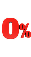 3D Illustration of Zero Percent Red Number