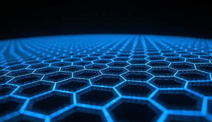 Fototapeta premium Hexagonal Grid Pattern with Blue Illumination on Dark Background