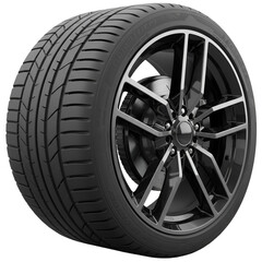 3D Illustration of Black Alloy Wheel and Tire