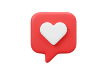 3D Red Heart Icon in Speech Bubble on Transparent Background
