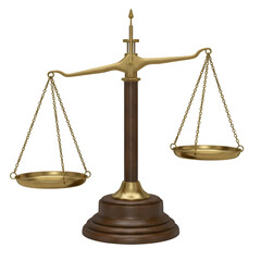 3D Illustration of Classic Scales of Justice on Transparent Background