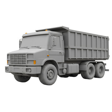 3D Model Gray Dump Truck on Transparent Background