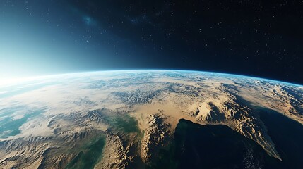 Fototapeta premium Earth View From Space Showing Atmosphere and Stars in Darkness