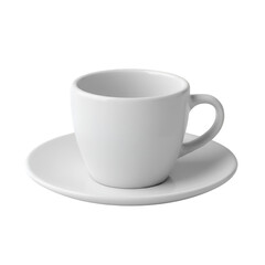 3D Render of an Empty White Cup and Saucer Isolated on a Transparent Background