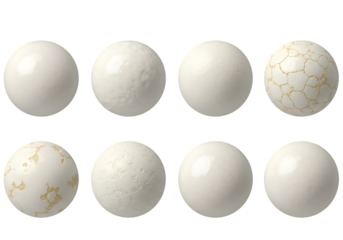 3D Illustration Set of Eight White Spheres with Different Textures