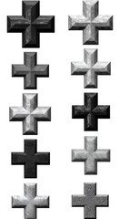 Obraz premium 3D Render Illustration: Set of Monochrome Plus Sign Cross in Variations