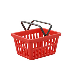 3D Illustration of Red Empty Shopping Basket With Black Handle on Transparent Background
