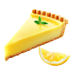 Slice of Lemon Tart with Fresh Mint and Lemon Wedge