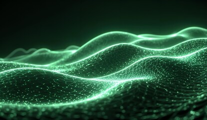 Abstract Digital Wave Pattern with Glowing Green Particles