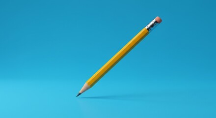 Yellow graphite pencil on blue background school office supply design