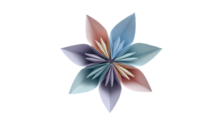 Delicate origami flower with soft pastel petals isolated on transparent background