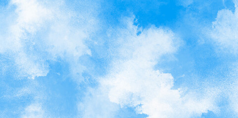 Abstract white and blue isolated cloud cumulus clouds. blue aquarelle painted realistic fog or mist smoky textured canvas design. White and ash messy wall stucco texture background.