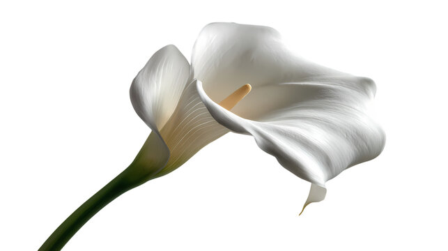 Elegant white calla lilies with green stems isolated on transparent background - Powered by Adobe