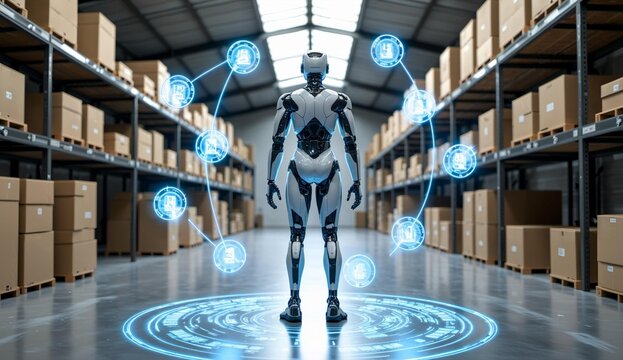 Robot in a Warehouse with Interactive HUD Elements