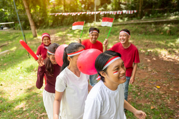 Portrait of an Indonesian southeast asian people celebrate Indonesia Independence Day on the 17th...