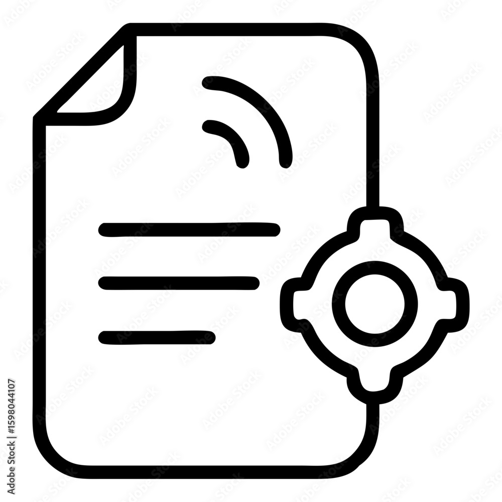 Poster document with wifi signal and gear icon representing settings or configuration in a simple outline s