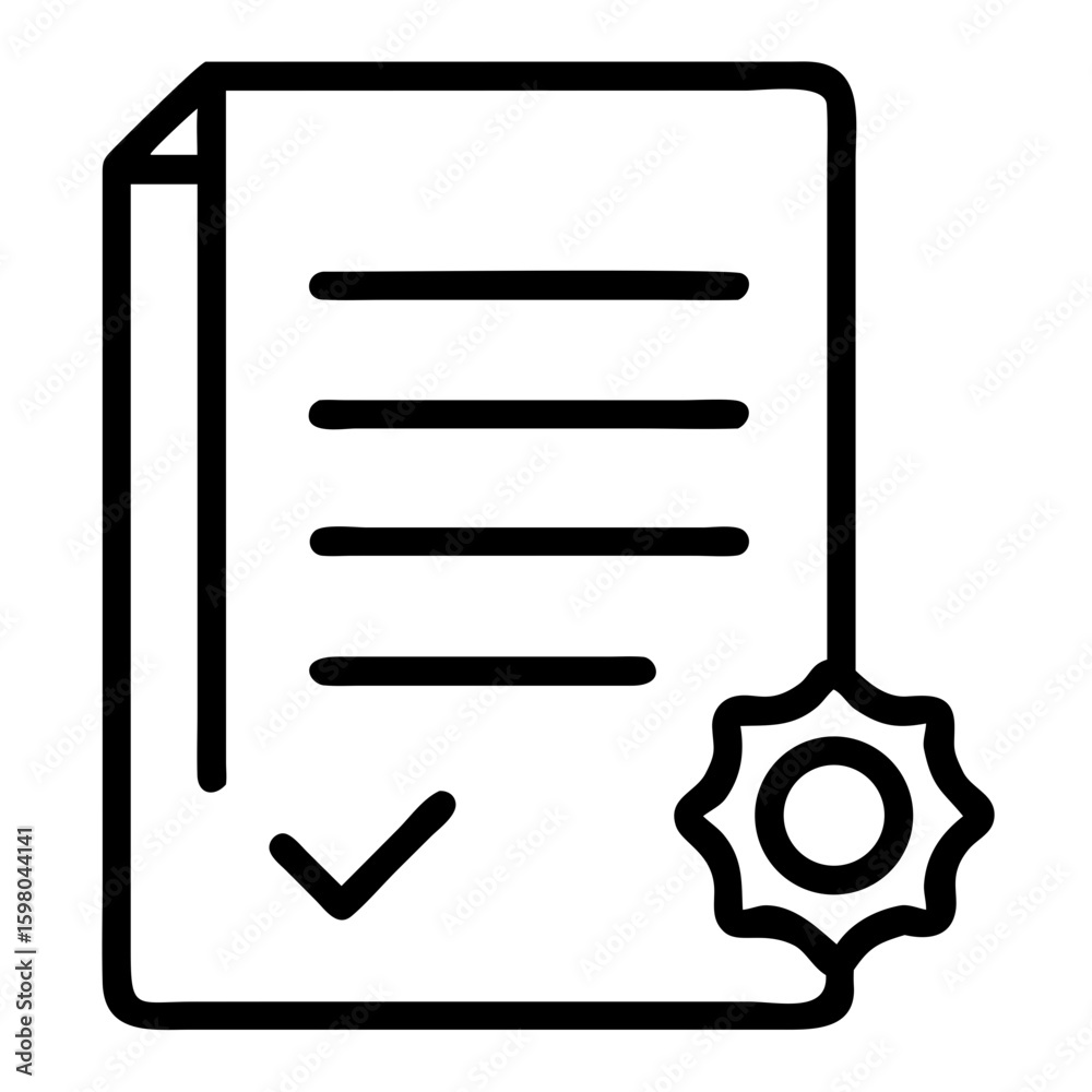 Poster document with check mark and seal indicating approval or verification of the information inside it