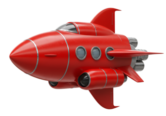 3D Red Cartoon Spaceship Illustration on Transparent Background