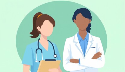 Illustration of a healthcare professional and a nurse standing together