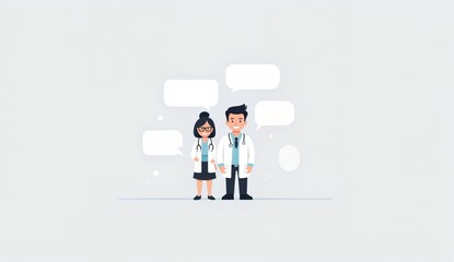 Two medical professionals standing side by side with speech bubbles above them