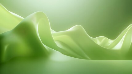 Abstract Green Fabric Flowing Smoothly in Light Green Background