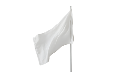 Professional White Flag on Pole Isolated on White Background: Symbol of Surrender and Peace