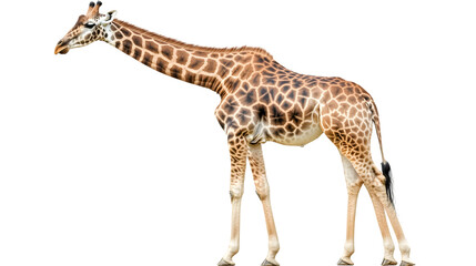 Naklejka premium Graceful African Adult Giraffe Standing Alone on White Background
