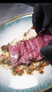 cooking process of Exquisite steak dish - close-up