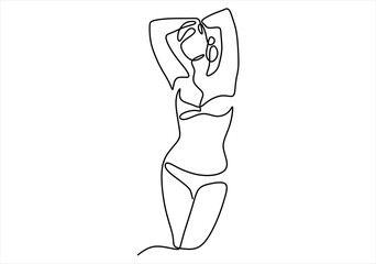 Minimalist Continuous Line Art of a Woman in Swimsuit. line icon-continuous line drawing. Editable stroke. 