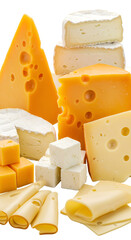Assortment of Various Cheese Types Isolated on Black Background