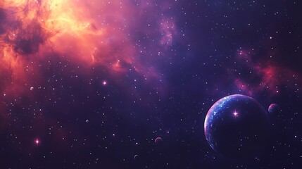 Exploring Outer Space Planet and Nebula with Stars and Galaxy Background