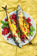 Fried mackerel, baked fish.