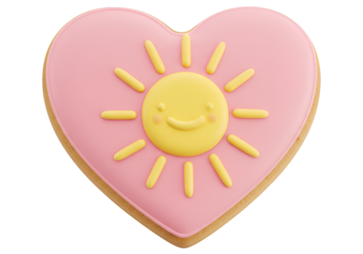 3D Render Pink Heart Cookie with Yellow Sun