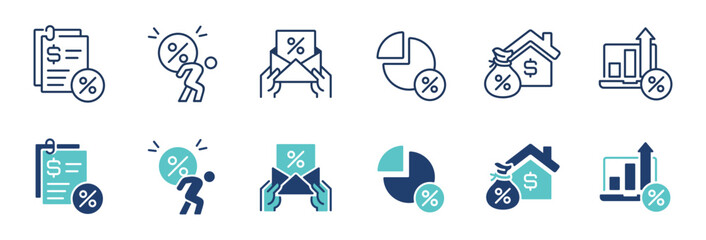 Fototapeta premium business income tax bill icon line set finance accounting government taxes vat rate payment calculate earning interest document report signs vector illustration