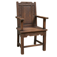 Antique Carved Dark Wood Chair Isolated PNG