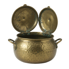 Antique Brass Pot With Lid Isolated Photo