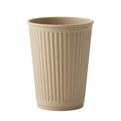 Beige Ribbed Disposable Paper Cup Isolated on White Background