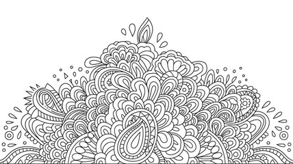 Fototapeta premium Detailed paisley pattern with intricate floral elements and swirls, perfect for coloring books, henna designs, fabric prints, and artistic backgrounds, radiating elegance and creativity