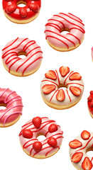 Assorted Donuts With Strawberry and Icing on Black Background