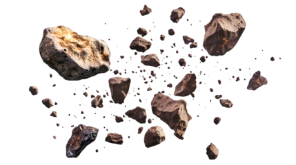 Swarm of Asteroids Isolated on Transparent Background for Graphic Design Projects