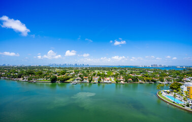 Luxury Miami mansion buildings. Aerial drone photo 2025