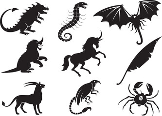 Obraz premium Fantasy Creatures Icon Bundle Silhouette Clipart Set for Cricut & Sublimation