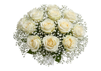 Bouquet of White Roses and Baby's Breath on Black Background