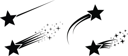 Shooting Star Icon Set – Sparkling Trails and Dynamic Motion Symbols for Achievements, Fantasy UI, and Celebration Design