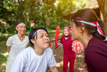 Portrait of  Indonesian southeast asian people celebrate Indonesia Independence Day on the 17th of...