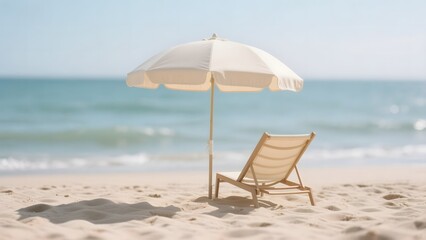 Beach Scene with Sun Lounger and Umbrella